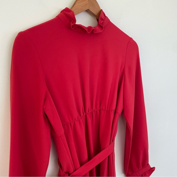 Sail to Sable Red Ruffle Maternity Dress Long Sleeve Waist Tie size 8 Crew Neck - Picture 6 of 10